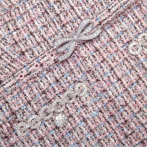 Self-Portrait NWOT PINK BOUCLE CHIFFON MIDI DRESS - Picture 6 of 7